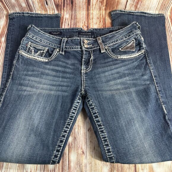 Vigoss NEW YORK SLIM BOOT Cut Size 7/8 Blue Mid Rise Jeans Denim Pants 31x30 - Picture 2 of 13